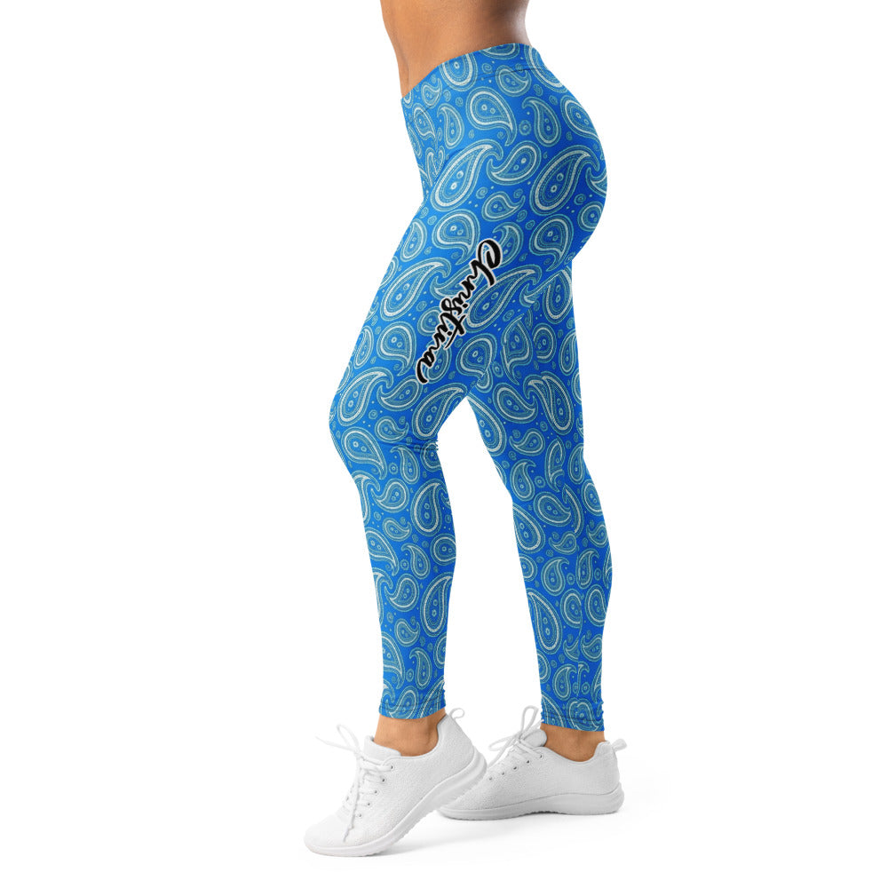 Personalisierte Damen Sportleggings Paisley Muster Blau Fitness Yoga Leggings S877