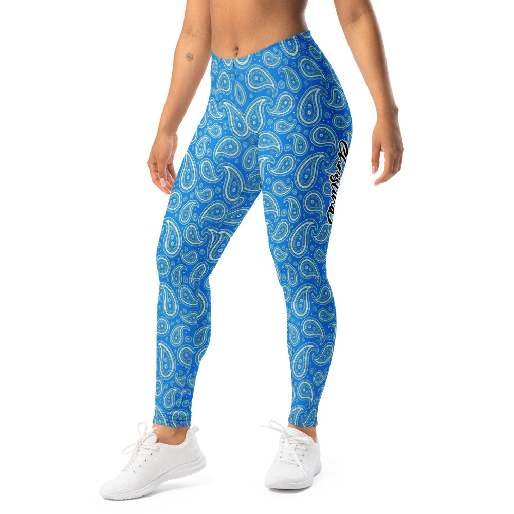 Personalisierte Damen Sportleggings Paisley Muster Blau Fitness Yoga Leggings S877