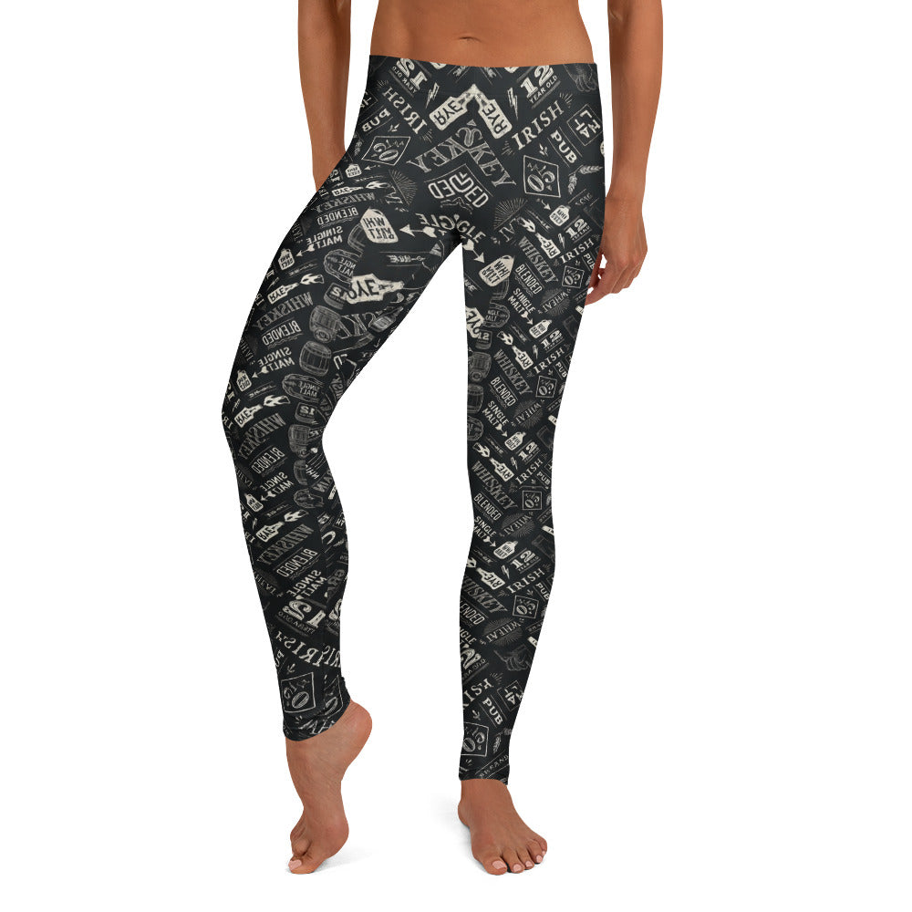 Personalisierte Damen Sportleggings Whiskey Design Schwarz Weiß Irish Pub Motiv Fitness Leggings T733