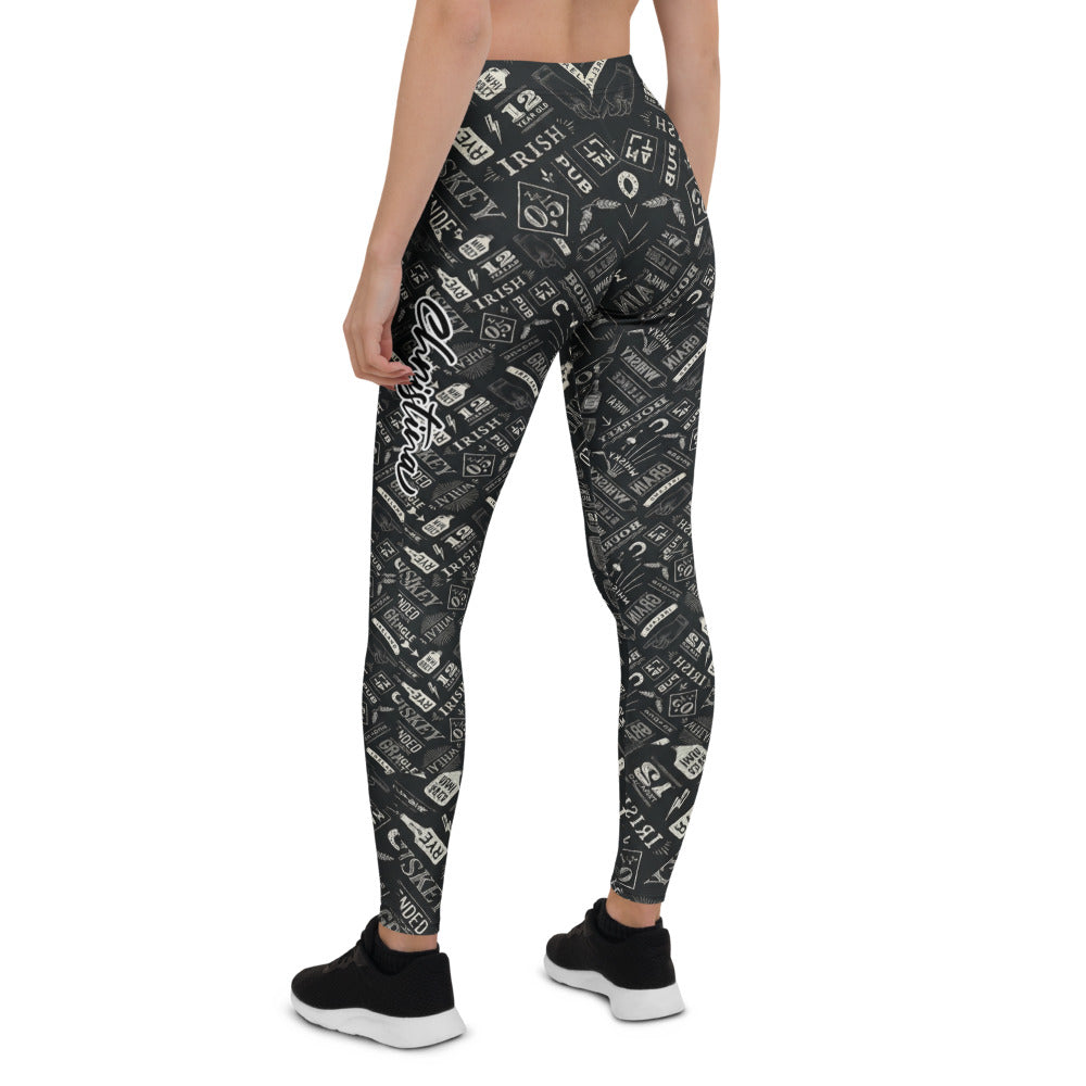Personalisierte Damen Sportleggings Whiskey Design Schwarz Weiß Irish Pub Motiv Fitness Leggings T733