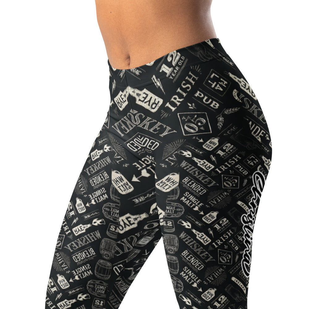 Personalisierte Damen Sportleggings Whiskey Design Schwarz Weiß Irish Pub Motiv Fitness Leggings T733