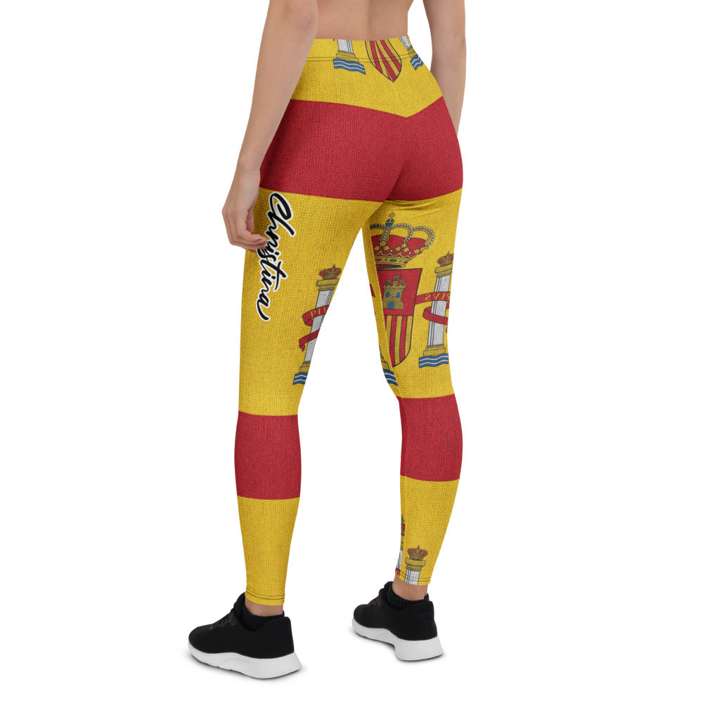 Personalisierte Damen Sportleggings Spanien Flagge Design Rot Gelb Fitness Leggings Yoga Hose N022