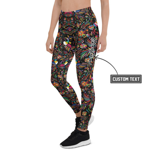 Personalisierte Damen Sportleggings Bunt Mexikanisches Muster Yoga Leggings Fitnesshose Blumen & Vögel N845 - XL