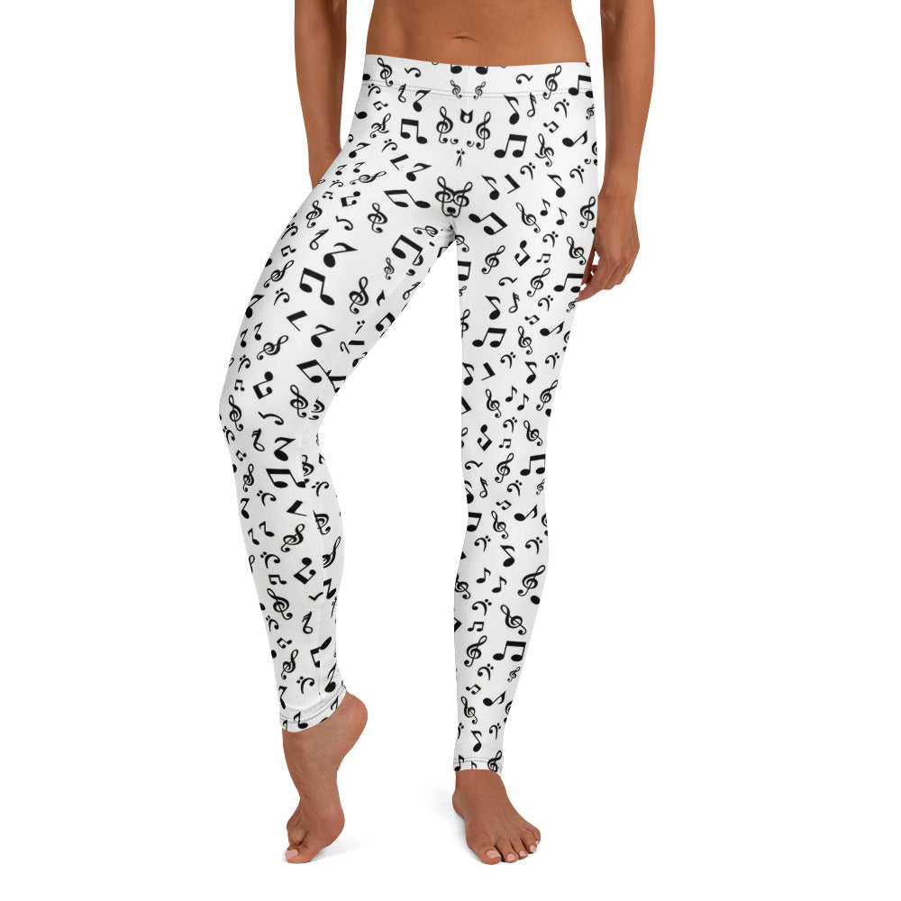 Personalisierte Damen Sportleggings Musiknoten Design Weiß Schwarz Yoga Fitness Leggings A362
