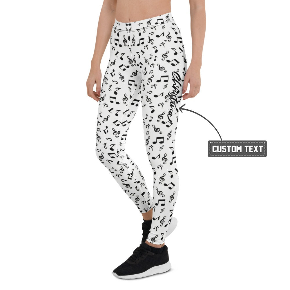 Personalisierte Damen Sportleggings Musiknoten Design Weiß Schwarz Yoga Fitness Leggings A362 - XL