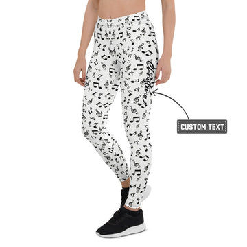 Personalisierte Damen Sportleggings Musiknoten Design Weiß Schwarz Yoga Fitness Leggings A362 - XL