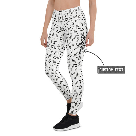 Personalisierte Damen Sportleggings Musiknoten Design Weiß Schwarz Yoga Fitness Leggings A362 - XL