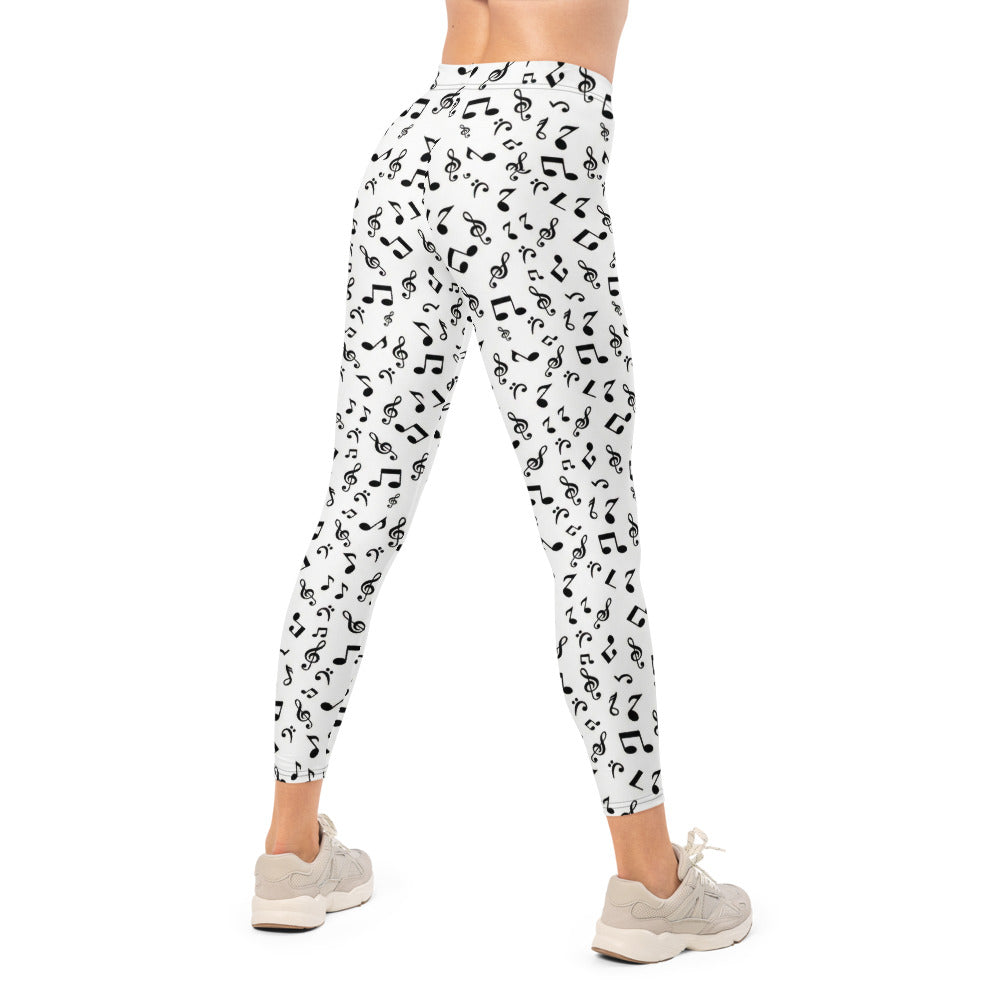Personalisierte Damen Sportleggings Musiknoten Design Weiß Schwarz Yoga Fitness Leggings A362