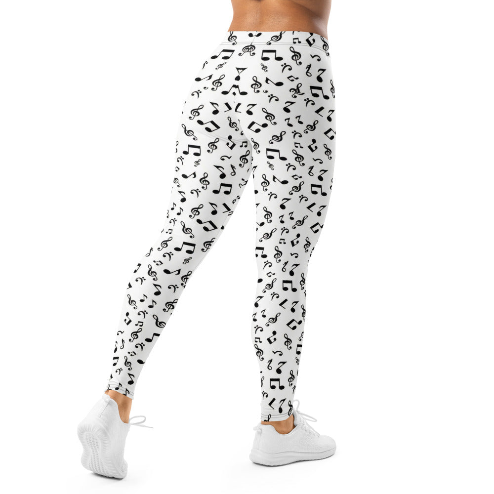 Personalisierte Damen Sportleggings Musiknoten Design Weiß Schwarz Yoga Fitness Leggings A362