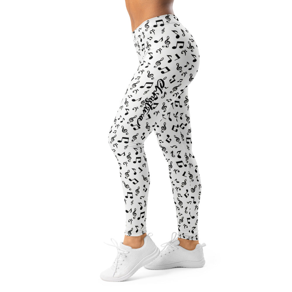 Personalisierte Damen Sportleggings Musiknoten Design Weiß Schwarz Yoga Fitness Leggings A362