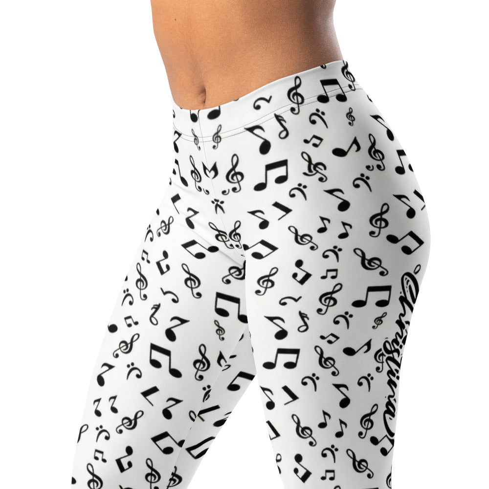 Personalisierte Damen Sportleggings Musiknoten Design Weiß Schwarz Yoga Fitness Leggings A362