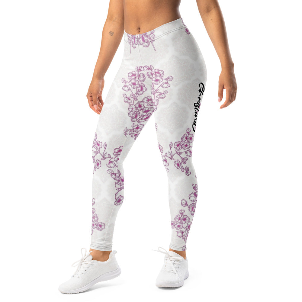 Personalisierte Damen Sportleggings Weiß Lila Blumenmuster Yoga Leggings Mandala Design Fitnesshose C511