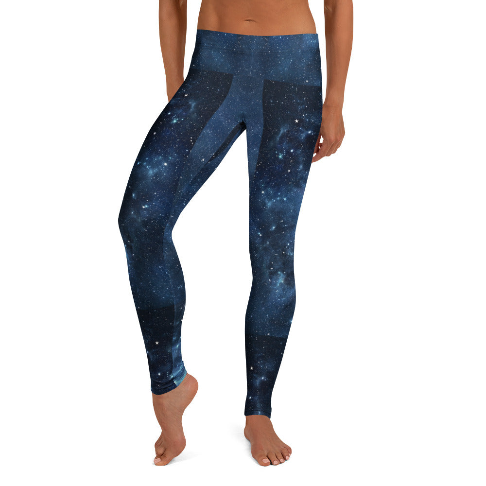 Personalisierte Damen Sportleggings Galaxy Design Blau Schwarz Weltraum Muster Fitness Leggings Mondphasen K921