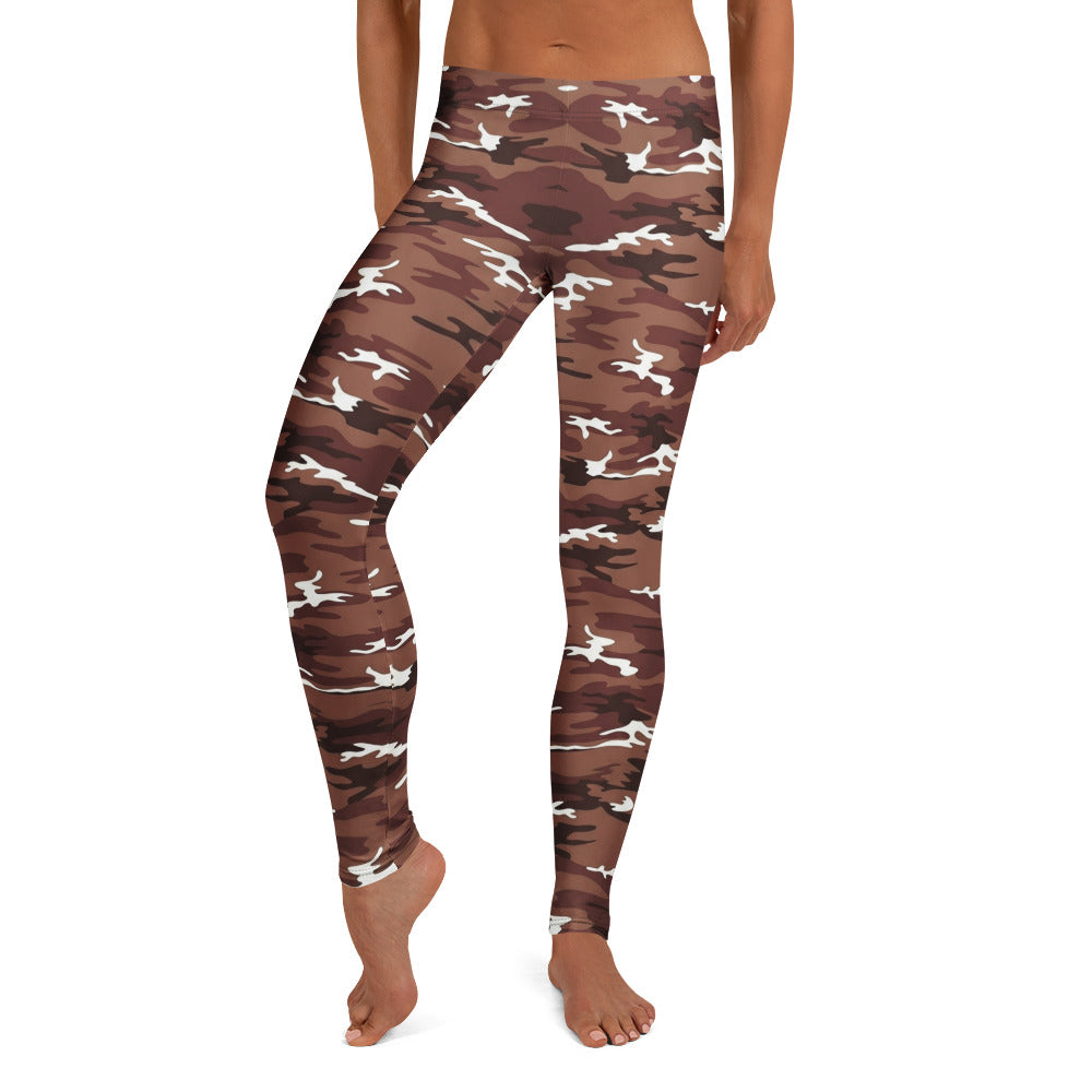 Personalisierte Damen Sportleggings Camouflage Muster Braun Weiß Fitness Yoga Leggings S079
