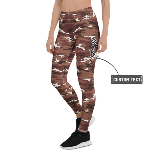 Personalisierte Damen Sportleggings Camouflage Muster Braun Weiß Fitness Yoga Leggings S079 - XL