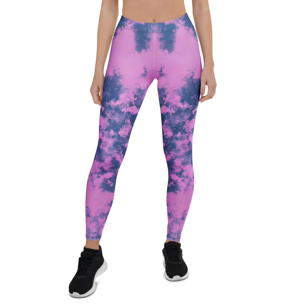 Personalisierte Damen Sportleggings Pink Blau Tie-Dye Muster Fitnesshose Yoga Leggings Batik Optik H672