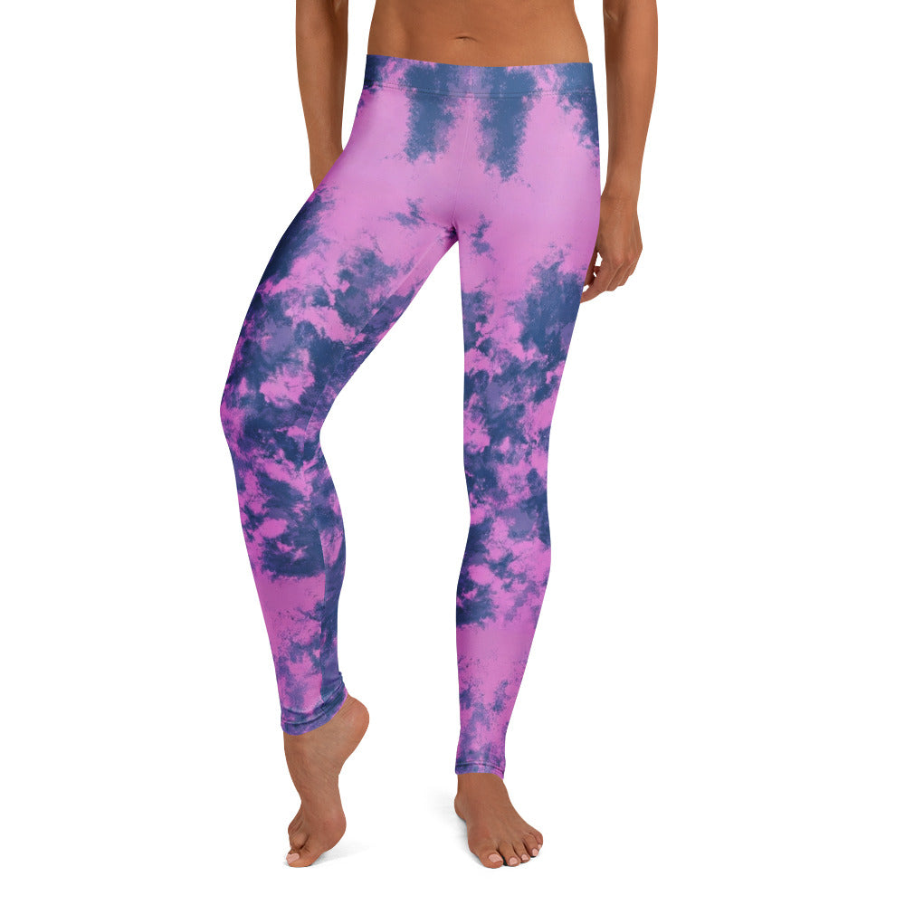 Personalisierte Damen Sportleggings Pink Blau Tie-Dye Muster Fitnesshose Yoga Leggings Batik Optik H672