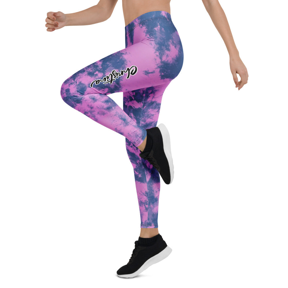 Personalisierte Damen Sportleggings Pink Blau Tie-Dye Muster Fitnesshose Yoga Leggings Batik Optik H672