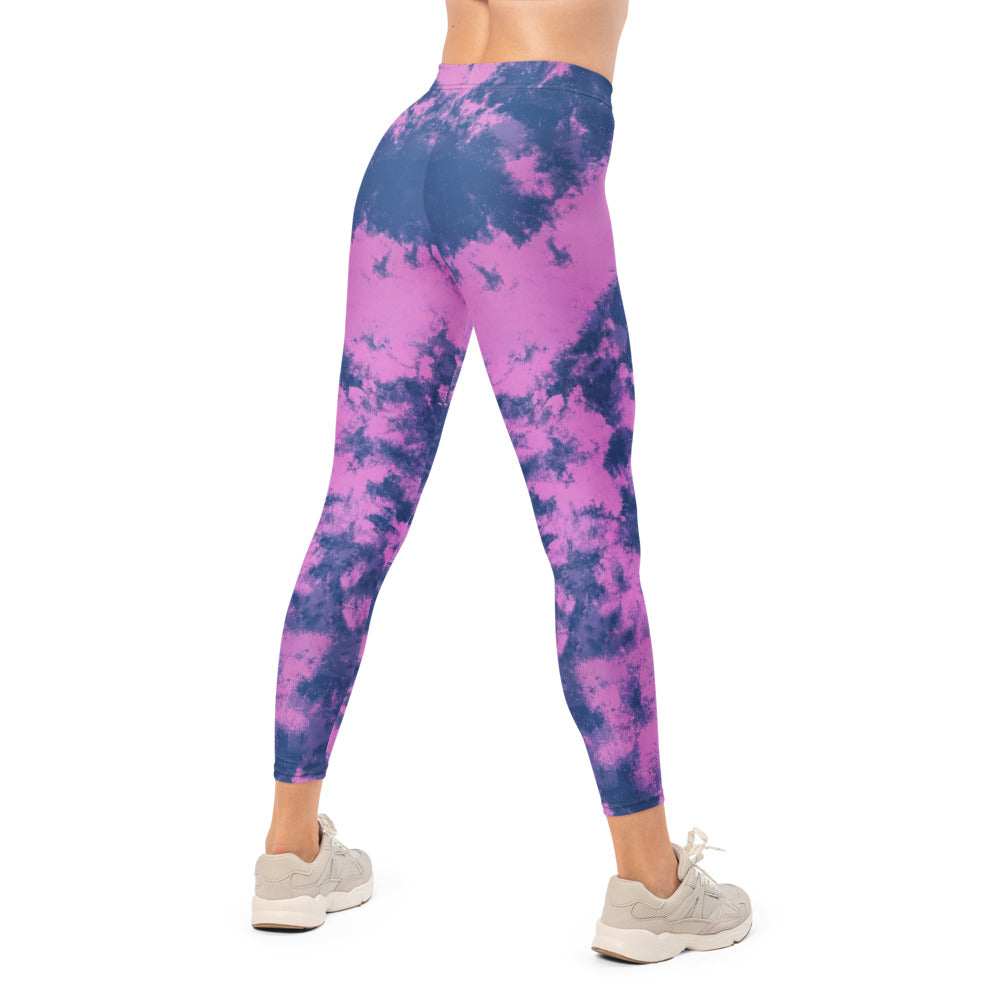 Personalisierte Damen Sportleggings Pink Blau Tie-Dye Muster Fitnesshose Yoga Leggings Batik Optik H672