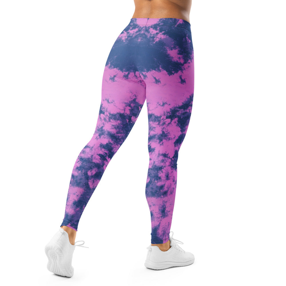 Personalisierte Damen Sportleggings Pink Blau Tie-Dye Muster Fitnesshose Yoga Leggings Batik Optik H672