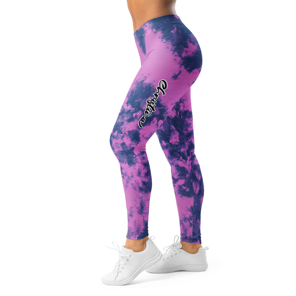 Personalisierte Damen Sportleggings Pink Blau Tie-Dye Muster Fitnesshose Yoga Leggings Batik Optik H672
