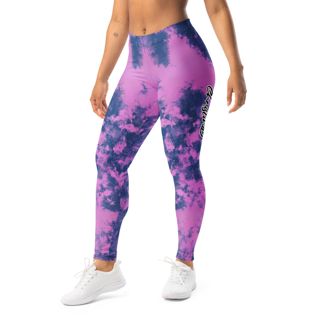 Personalisierte Damen Sportleggings Pink Blau Tie-Dye Muster Fitnesshose Yoga Leggings Batik Optik H672
