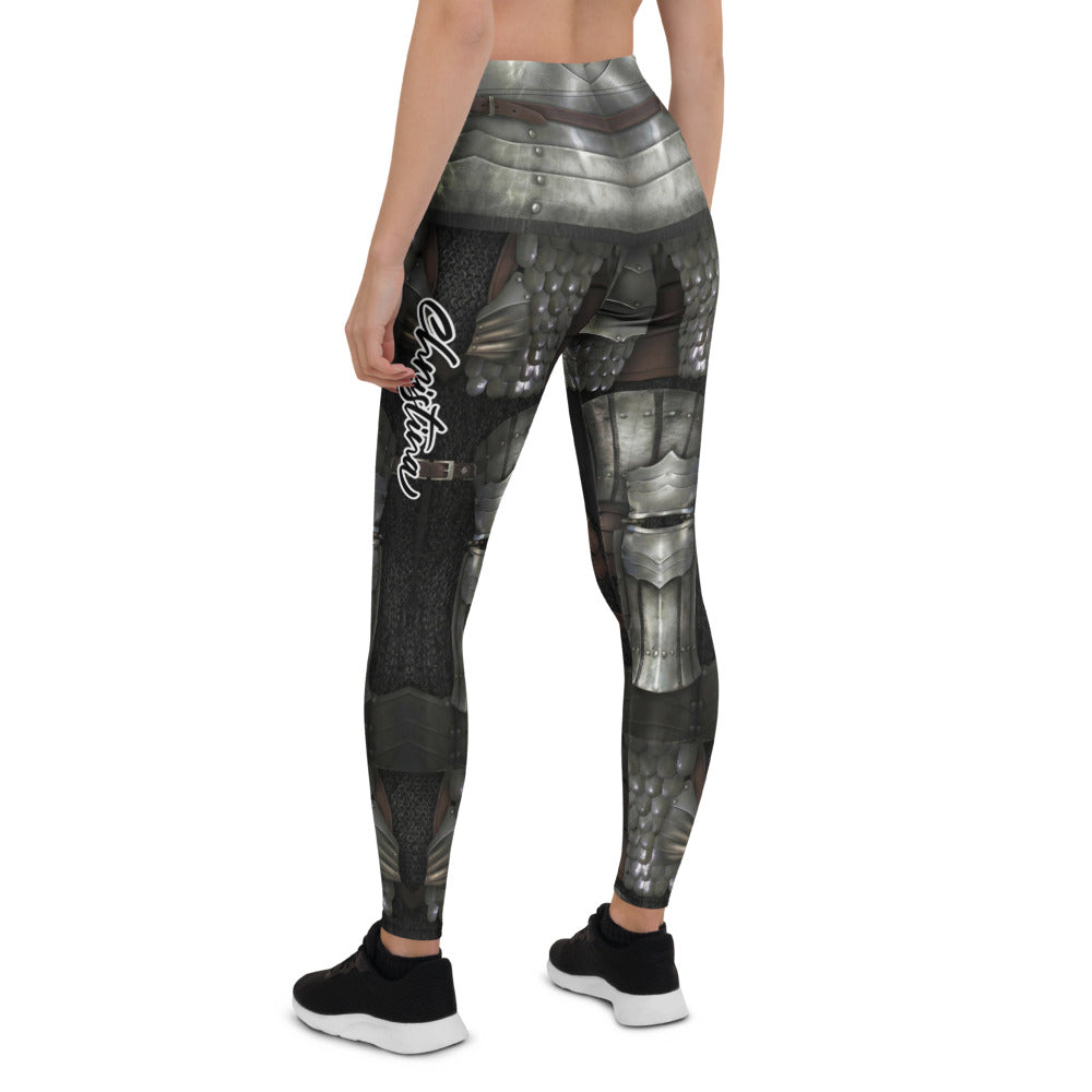 Personalisierte Damen Sportleggings Rüstung Design Silber Schwarz Fitness Leggings Mittelalter Optik H091