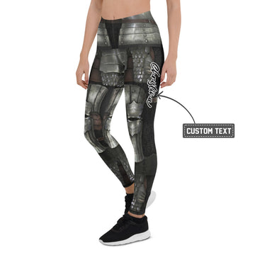 Personalisierte Damen Sportleggings Rüstung Design Silber Schwarz Fitness Leggings Mittelalter Optik H091 - XL