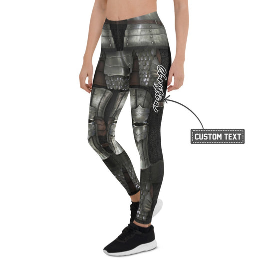 Personalisierte Damen Sportleggings Rüstung Design Silber Schwarz Fitness Leggings Mittelalter Optik H091 - XL