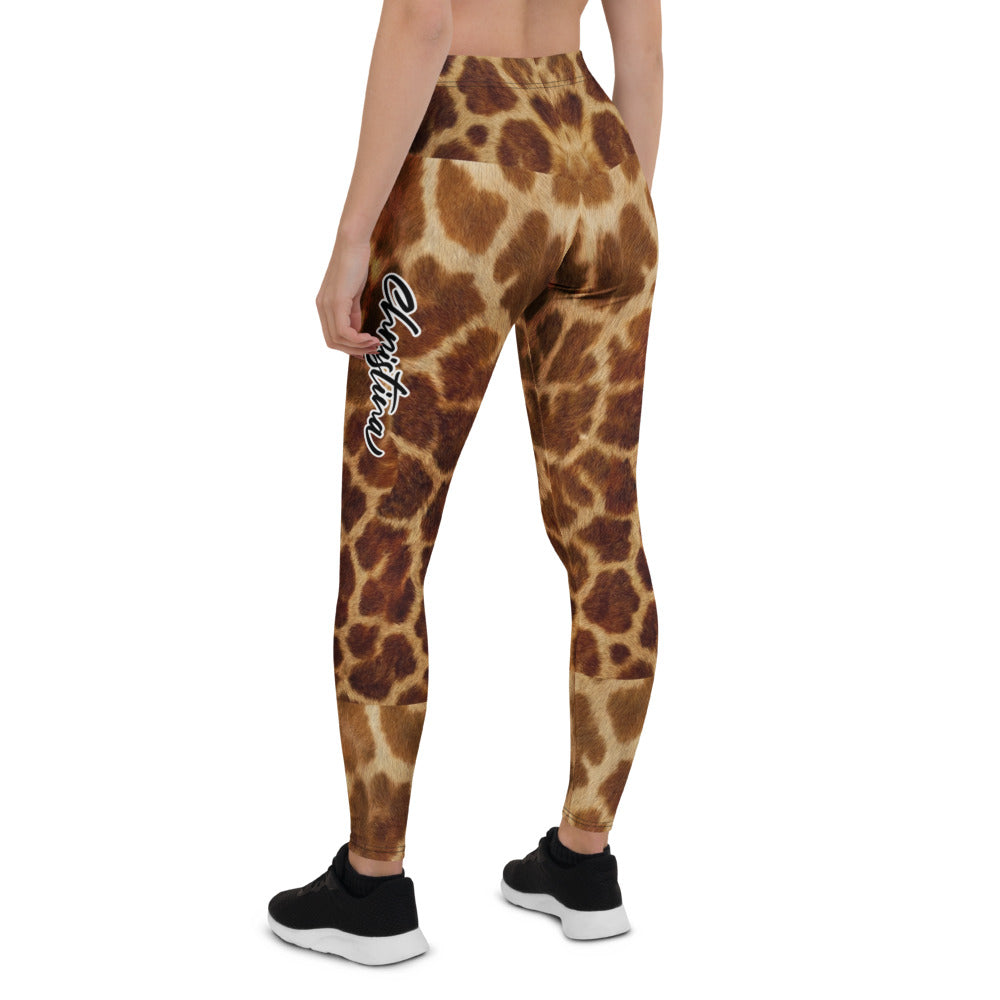 Personalisierte Damen Sportleggings Giraffenmuster Braun Fitness Leggings Animal Print Yogahose H623