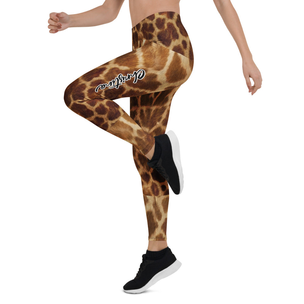 Personalisierte Damen Sportleggings Giraffenmuster Braun Fitness Leggings Animal Print Yogahose H623