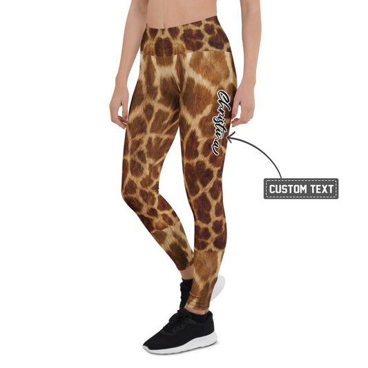 Personalisierte Damen Sportleggings Giraffenmuster Braun Fitness Leggings Animal Print Yogahose H623 - XL