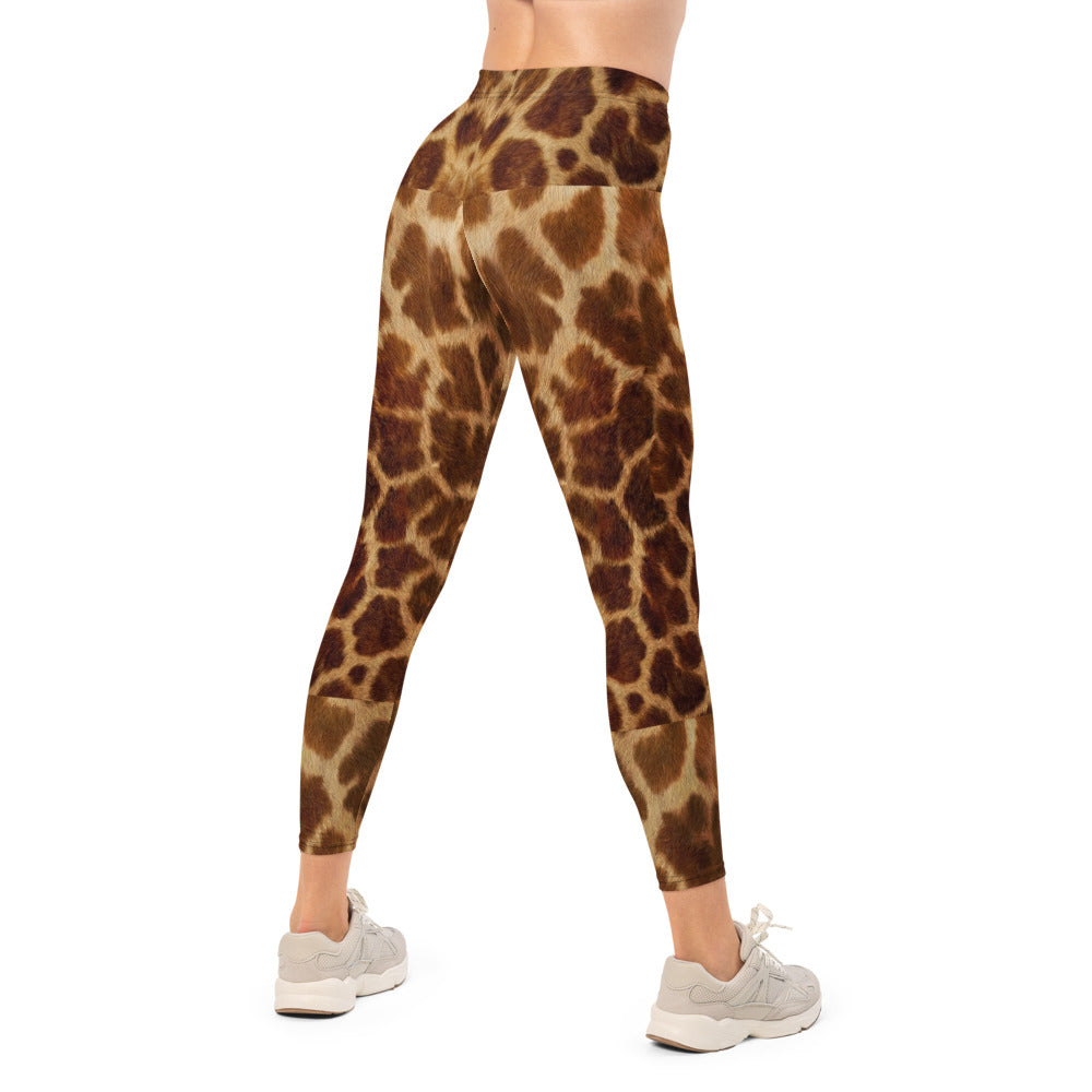 Personalisierte Damen Sportleggings Giraffenmuster Braun Fitness Leggings Animal Print Yogahose H623