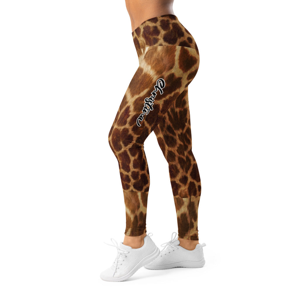 Personalisierte Damen Sportleggings Giraffenmuster Braun Fitness Leggings Animal Print Yogahose H623