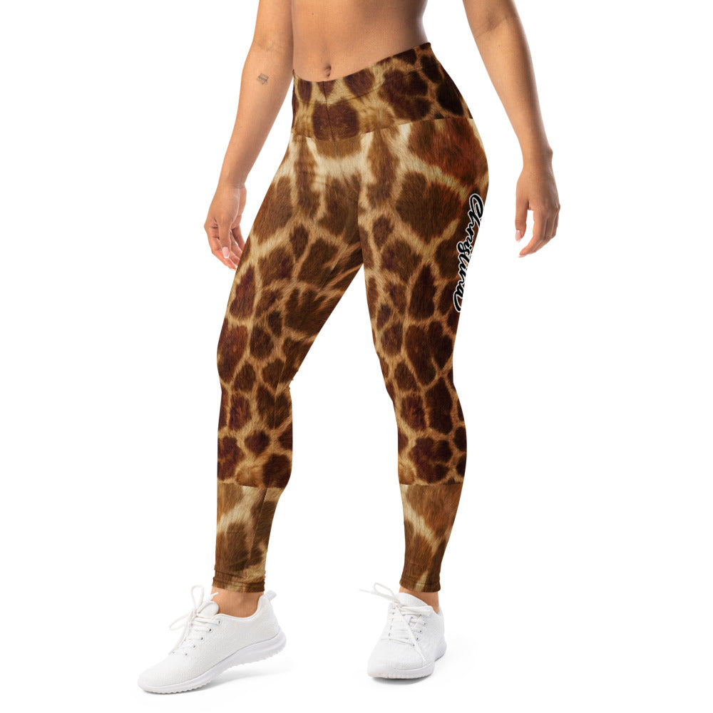 Personalisierte Damen Sportleggings Giraffenmuster Braun Fitness Leggings Animal Print Yogahose H623