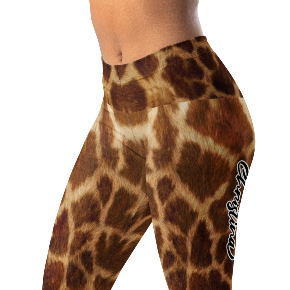Personalisierte Damen Sportleggings Giraffenmuster Braun Fitness Leggings Animal Print Yogahose H623