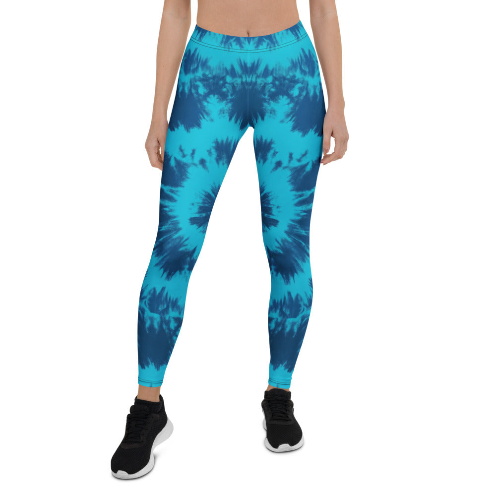 Personalisierte Damen Sportleggings Tie-Dye Blau Batik-Optik Yoga Fitness Leggings R006