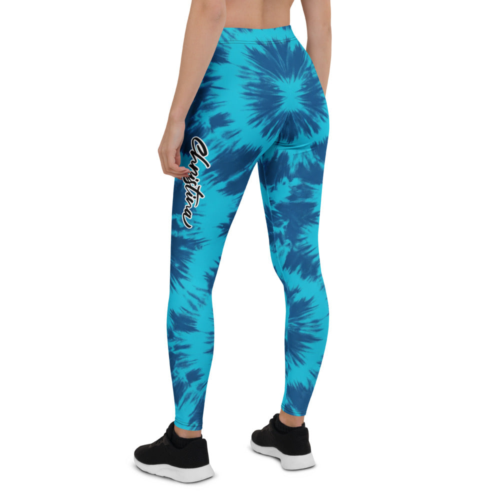 Personalisierte Damen Sportleggings Tie-Dye Blau Batik-Optik Yoga Fitness Leggings R006