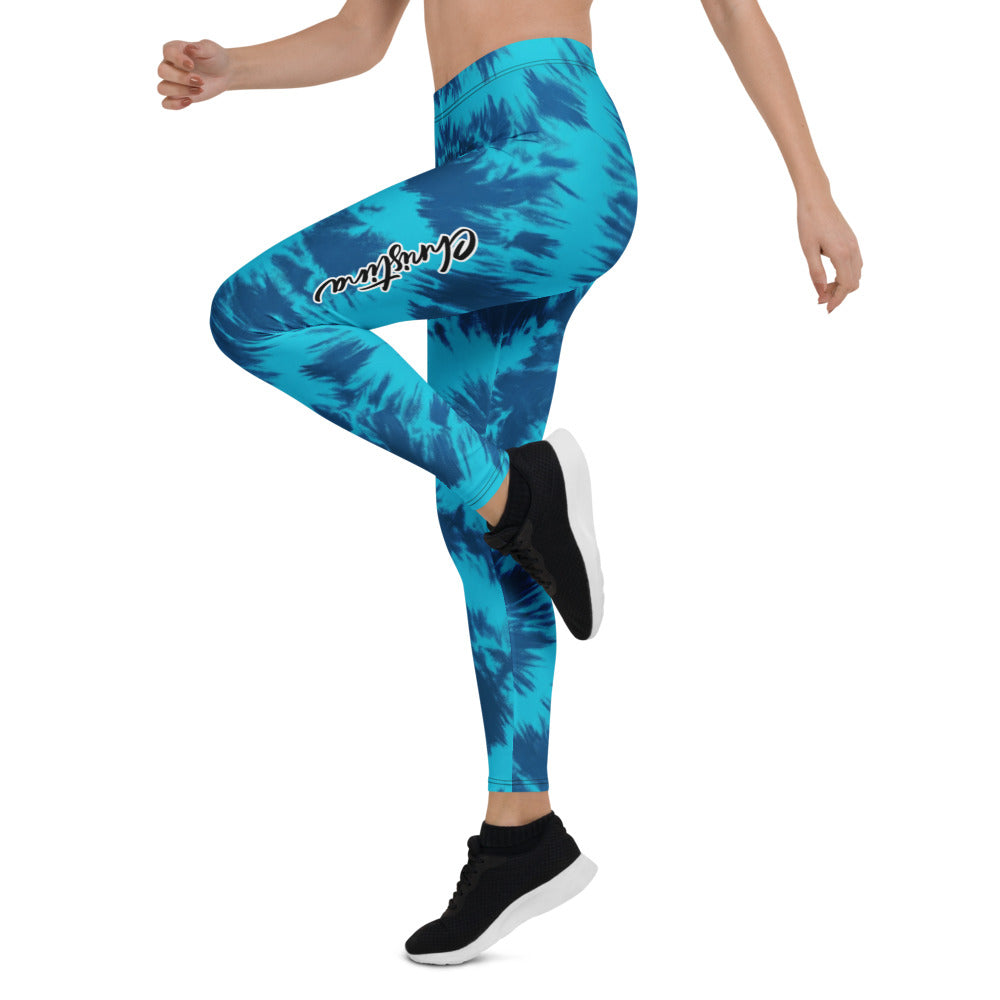 Personalisierte Damen Sportleggings Tie-Dye Blau Batik-Optik Yoga Fitness Leggings R006