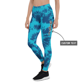 Personalisierte Damen Sportleggings Tie-Dye Blau Batik-Optik Yoga Fitness Leggings R006 - XL