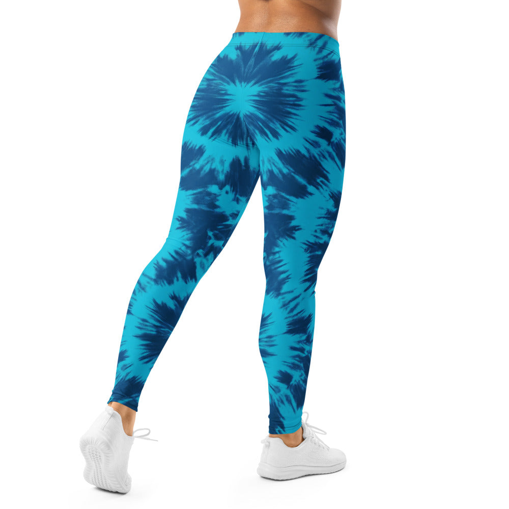 Personalisierte Damen Sportleggings Tie-Dye Blau Batik-Optik Yoga Fitness Leggings R006