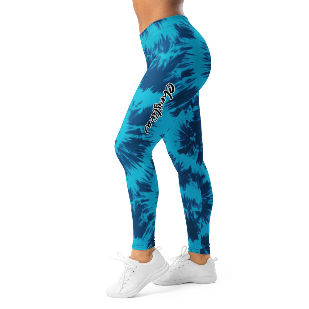 Personalisierte Damen Sportleggings Tie-Dye Blau Batik-Optik Yoga Fitness Leggings R006
