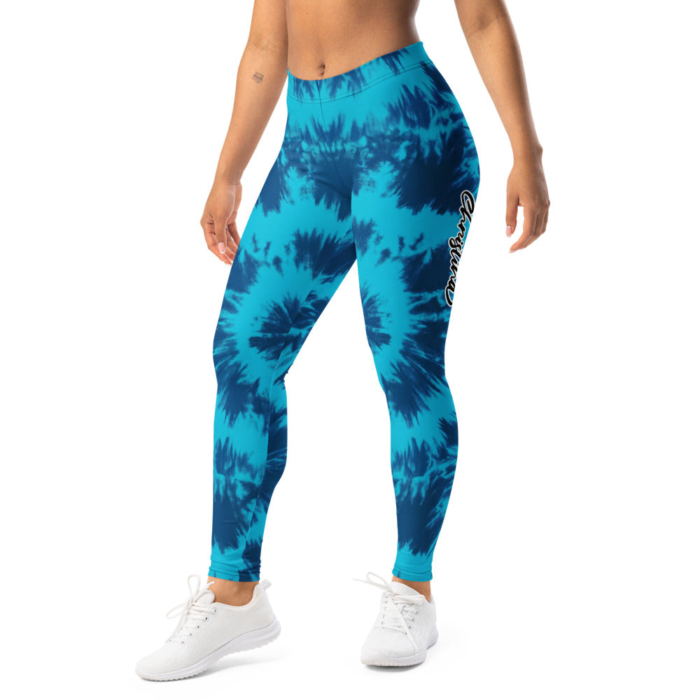 Personalisierte Damen Sportleggings Tie-Dye Blau Batik-Optik Yoga Fitness Leggings R006