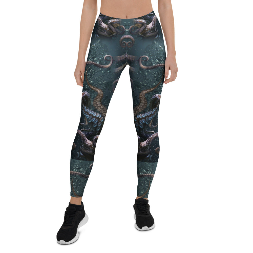 Personalisierte Sportleggings Damen Kraken Design Tentakel Motiv Fitness Leggings Dunkelblau Schwarz L570
