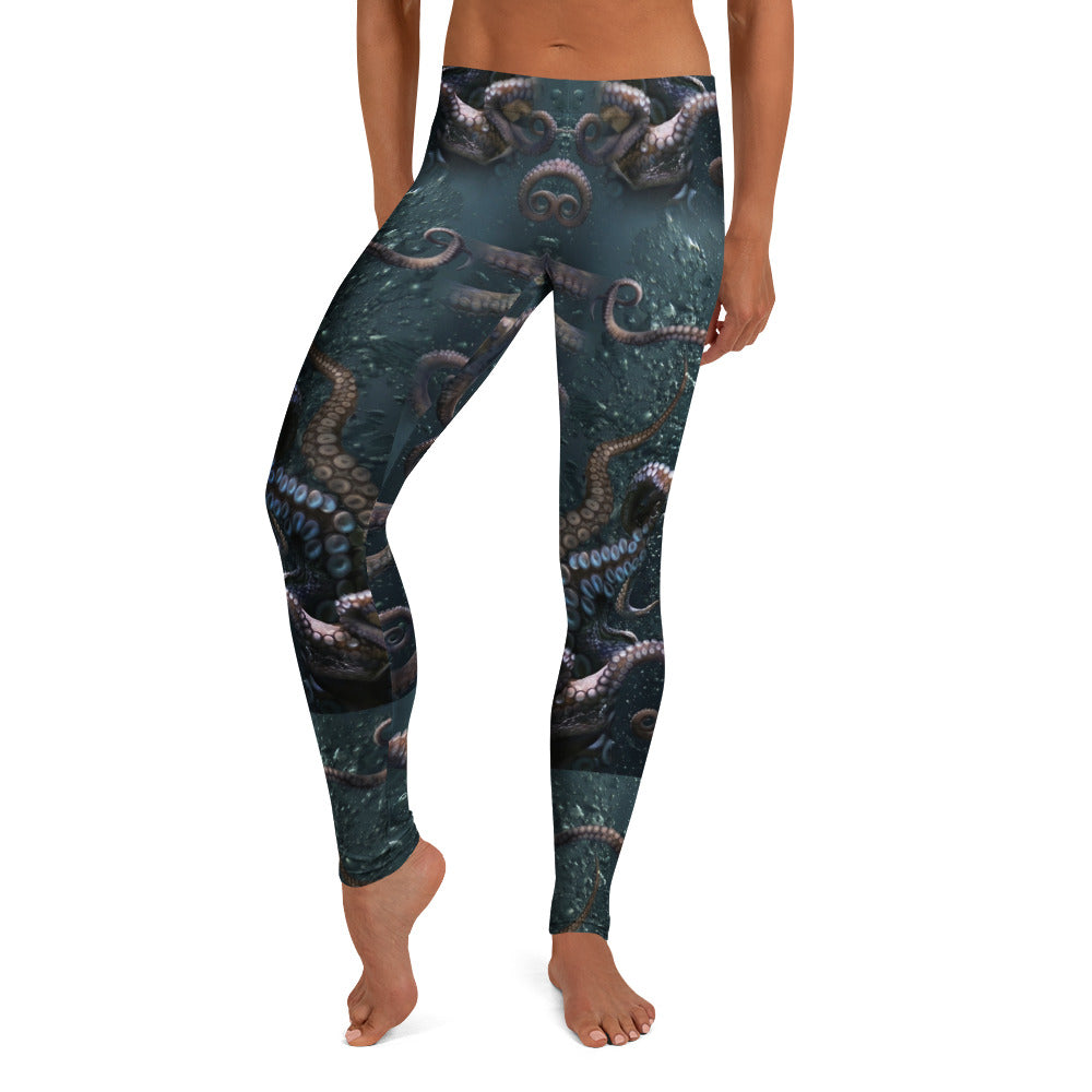Personalisierte Sportleggings Damen Kraken Design Tentakel Motiv Fitness Leggings Dunkelblau Schwarz L570