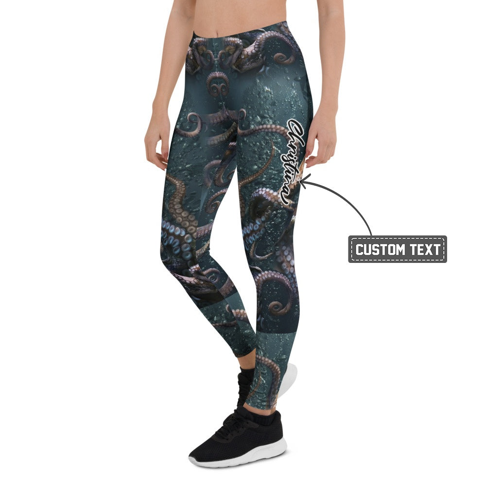 Personalisierte Sportleggings Damen Kraken Design Tentakel Motiv Fitness Leggings Dunkelblau Schwarz L570 - XL