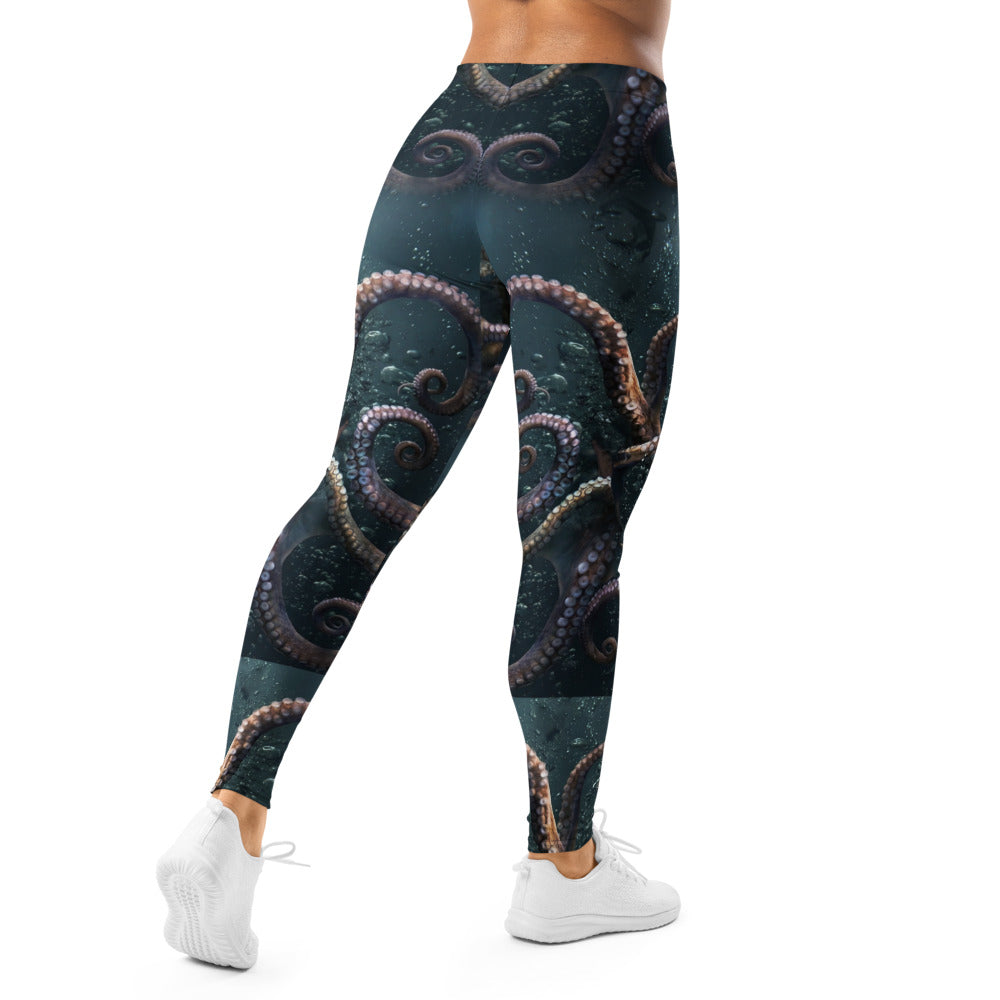 Personalisierte Sportleggings Damen Kraken Design Tentakel Motiv Fitness Leggings Dunkelblau Schwarz L570