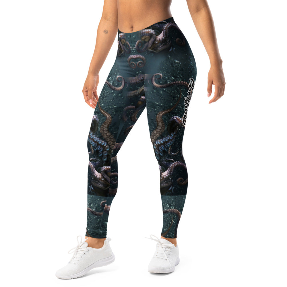 Personalisierte Sportleggings Damen Kraken Design Tentakel Motiv Fitness Leggings Dunkelblau Schwarz L570