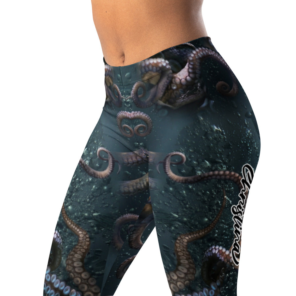 Personalisierte Sportleggings Damen Kraken Design Tentakel Motiv Fitness Leggings Dunkelblau Schwarz L570