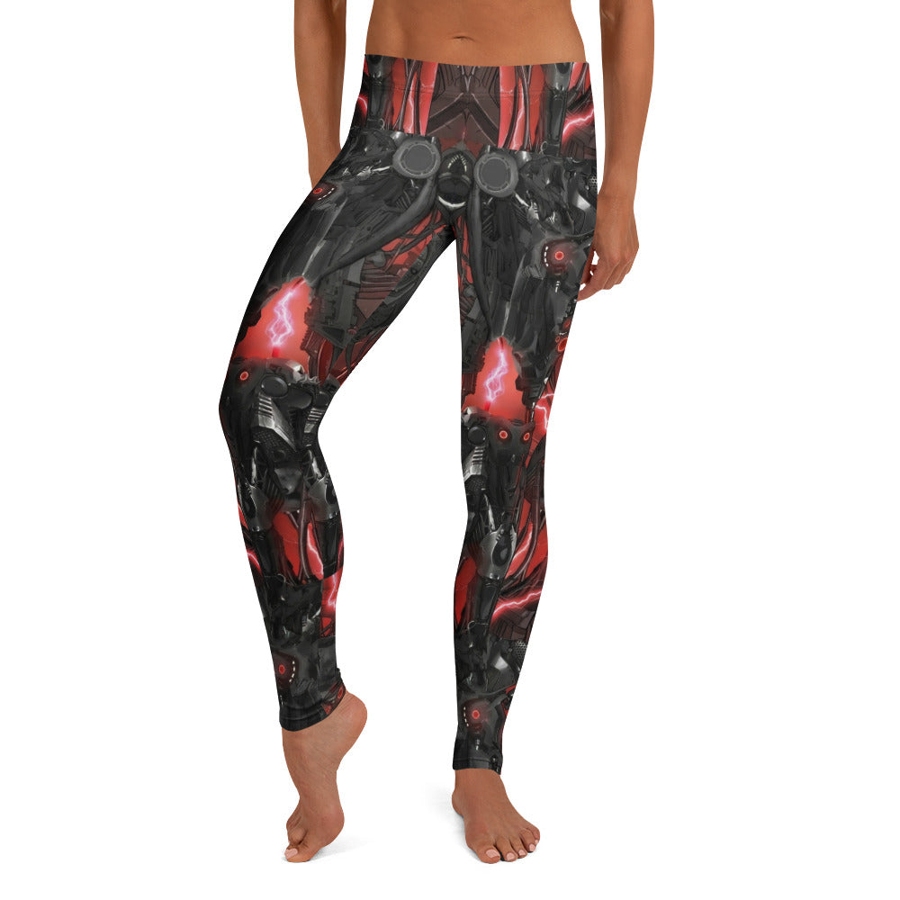 Personalisierte Damen Sportleggings Roboter Design Schwarz Rot Cyberpunk Fitnesshose Print Leggings B901
